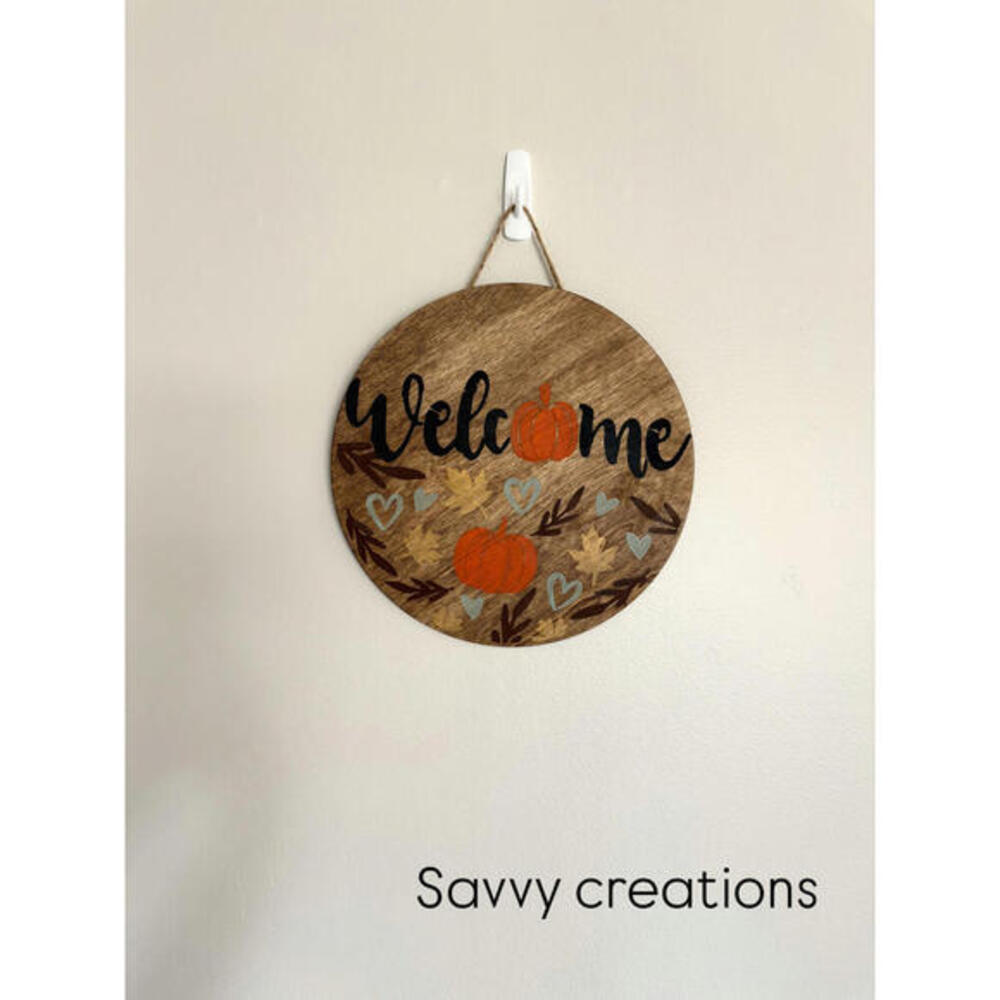 Welcome Autumn Wooden Wall Sign with Pumpkin Design